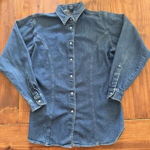 Vintage Gap Authentic Western Denim Shirt Blue Pearl Snap Cowboy Small 90s Y2K